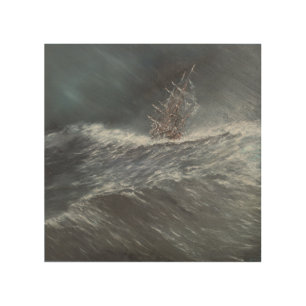 HMS Beagle in a storm off Cape Horn Wood Wall Decor