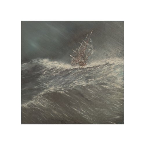 HMS Beagle in a storm off Cape Horn Wood Wall Decor