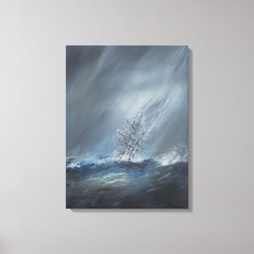 HMS Beagle in Storm off Cape Horn 24th December Canvas Print
