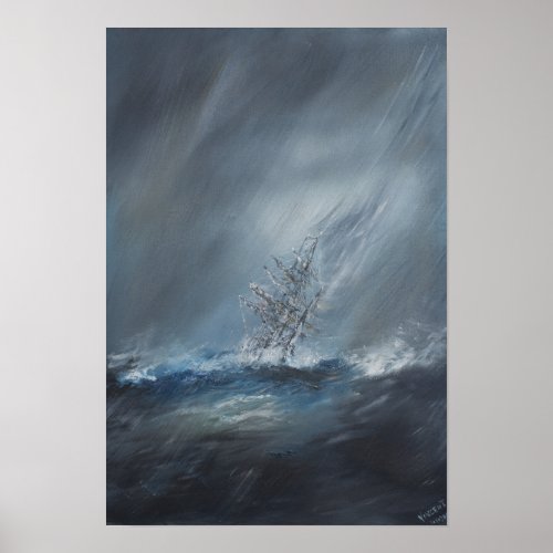 HMS Beagle in Storm off Cape Horn 24th December Poster