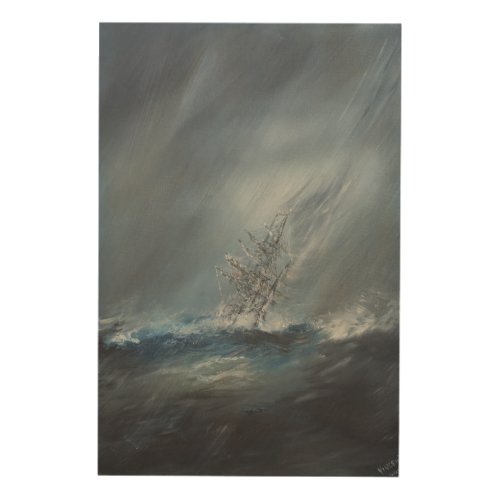 HMS Beagle in Storm off Cape Horn 24th December Wood Wall Art