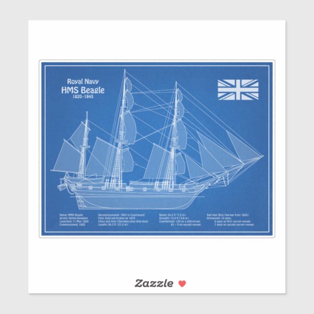 HMS Beagle Tall Ship - Ship Blueprint ABD Sticker (Sheet)