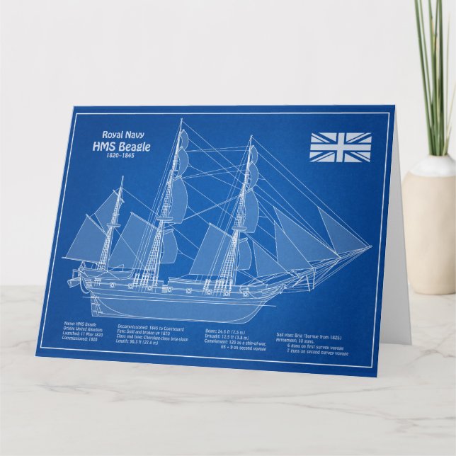HMS Beagle Tall Ship - Ship Blueprint ABD Thank You Card (Front)