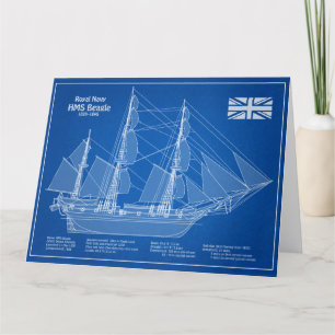 HMS Beagle Tall Ship - Ship Blueprint ABD Thank You Card