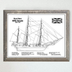 HMS Beagle Tall Ship - Ship Blueprint BD Poster