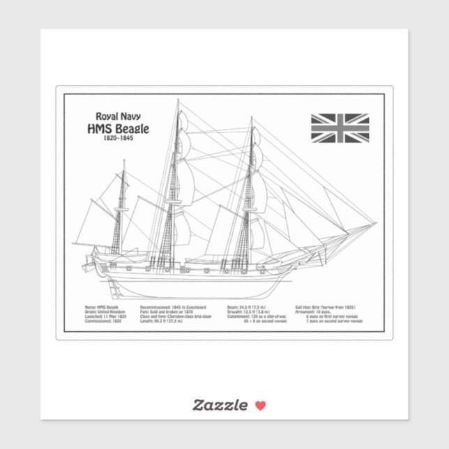 HMS Beagle Tall Ship - Ship Blueprint BD Sticker (Sheet)