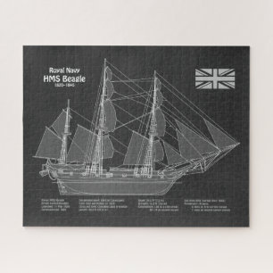 HMS Beagle Tall Ship - Ship Blueprint PBD Jigsaw Puzzle