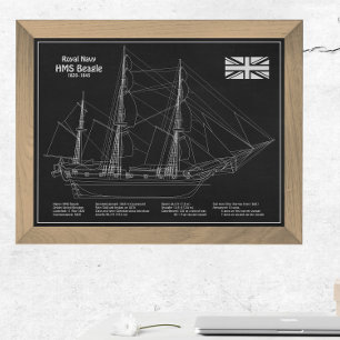 HMS Beagle Tall Ship - Ship Blueprint PBD Photo Print