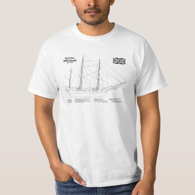 HMS Beagle Tall Ship - Ship Blueprint SD T-Shirt (Front)