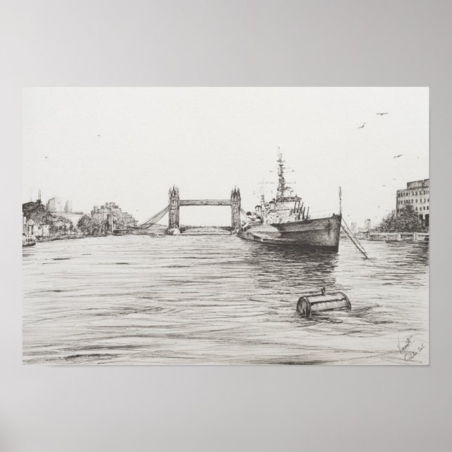 HMS Belfast on the river Thames London.2006 Poster (Front)