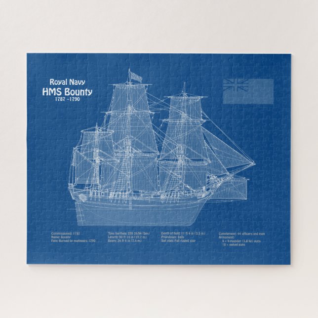 HMS Bounty - Ship Blueprint Plans ABD Jigsaw Puzzle (Horizontal)