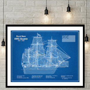 HMS Bounty - Ship Blueprint Plans ABD Photo Print