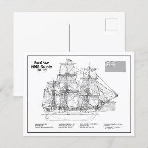 HMS Bounty - Ship Blueprint Plans BD Postcard