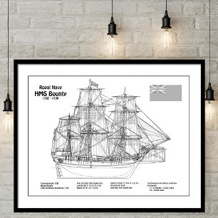 HMS Bounty - Ship Blueprint Plans BD Poster