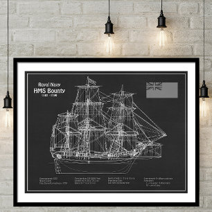HMS Bounty - Ship Blueprint Plans PD Photo Print