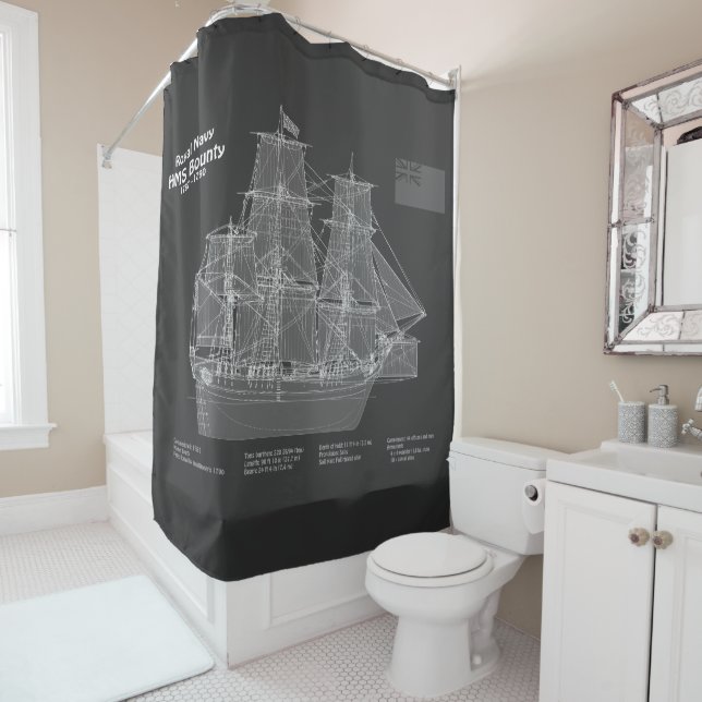 HMS Bounty - Ship Blueprint Plans PD Shower Curtain (In Situ)