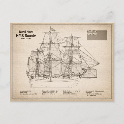 HMS Bounty _ Ship Blueprint Plans SD Postcard