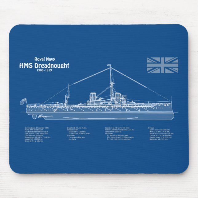 HMS Dreadnought - Ship Blueprint ABD Mouse Pad (Front)