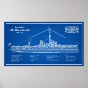 HMS Dreadnought - Ship Blueprint ABD Poster