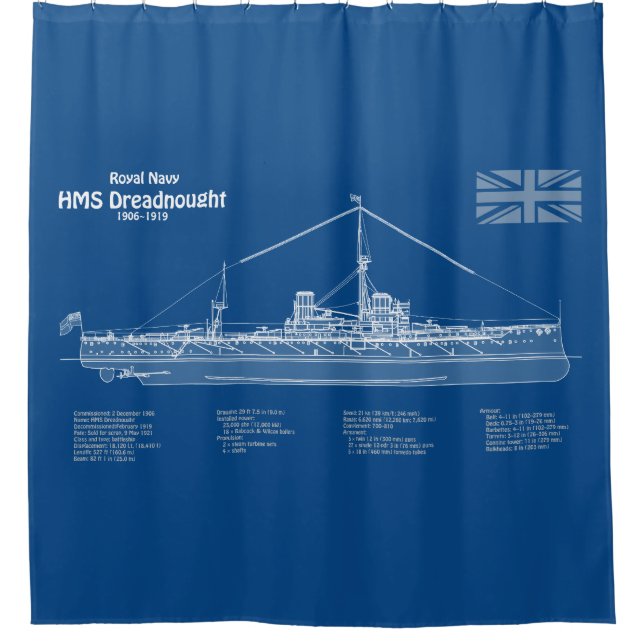 HMS Dreadnought - Ship Blueprint ABD Shower Curtain (Front)