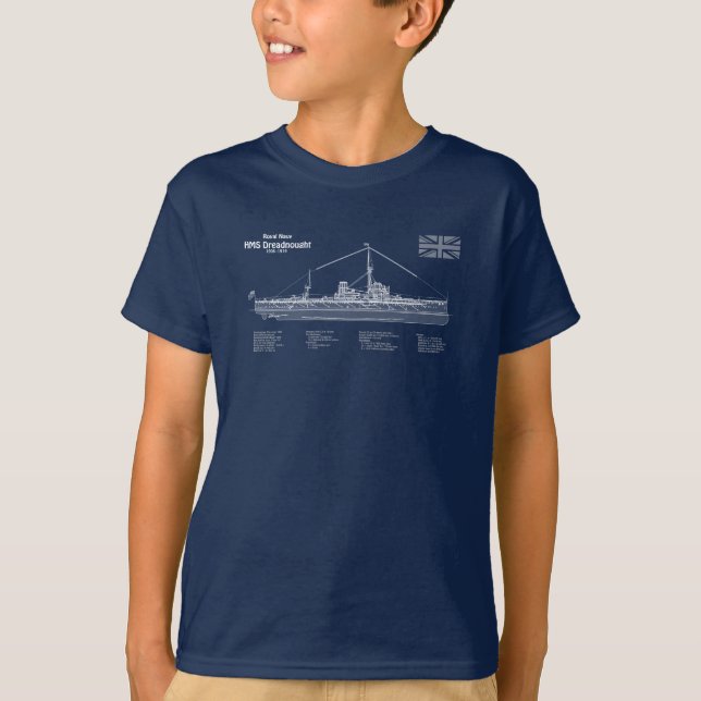 HMS Dreadnought - Ship Blueprint ABD T-Shirt (Front)