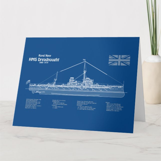 HMS Dreadnought - Ship Blueprint ABD Thank You Card (Front)