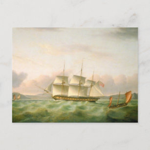 HMS Endymion off Plymouth by Thomas Luny Postcard