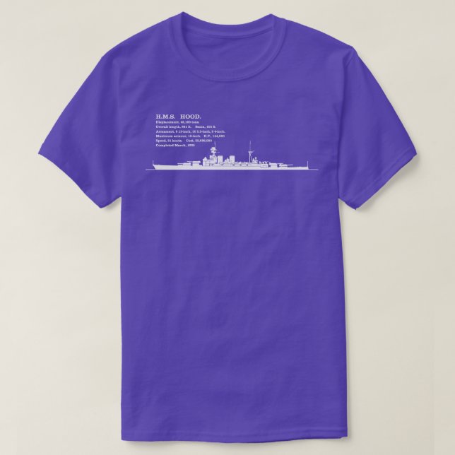 HMS Hood British Battleship Silhouette Infographic T-Shirt (Design Front)
