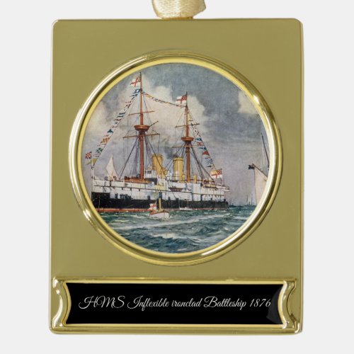 HMS inflexible ironclad Battleship 1876 Gold Plated Banner Ornament