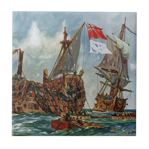 HMS Nottingham and battleship Mars 1703 Ceramic Tile