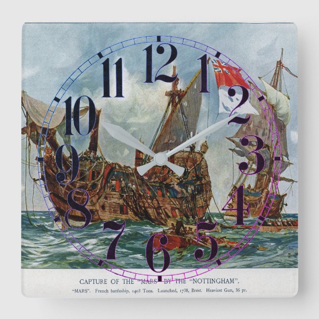HMS Nottingham and battleship Mars 1703 Square Wall Clock (Front)