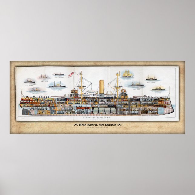 HMS Royal Sovereign Inboard Profile/Cutaway Poster (Front)