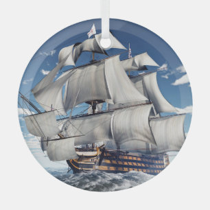 HMS Victory, 3D computer-generated illustration. Glass Ornament