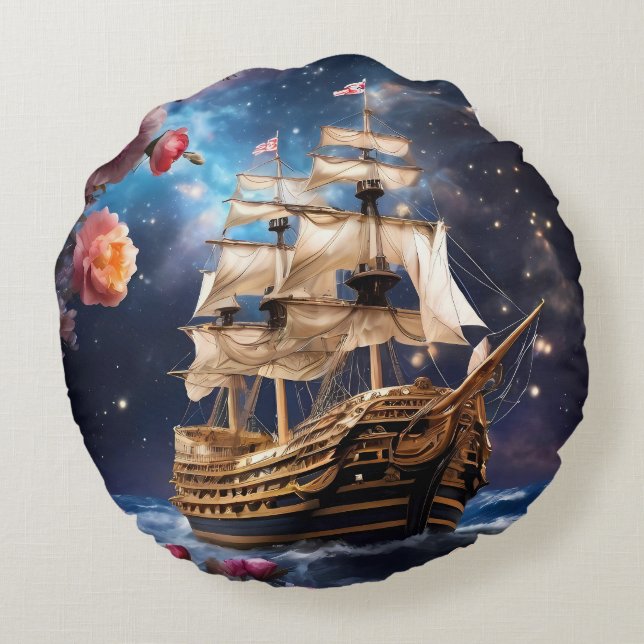 HMS Victory Lord Nelsons Ship  Round Pillow (Back)