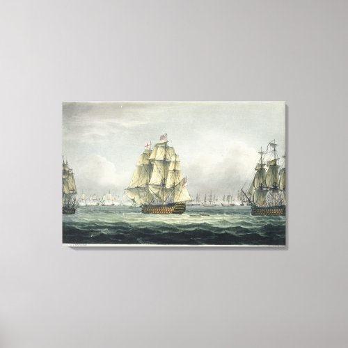HMS Victory sailing for the French line flanked by Canvas Print