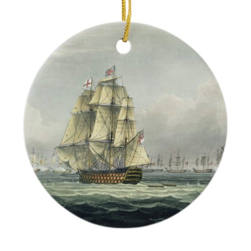 HMS Victory sailing for the French line flanked by Ceramic Ornament