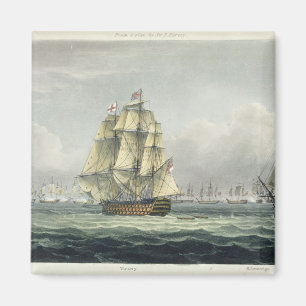 HMS Victory sailing for the French line flanked by Magnet