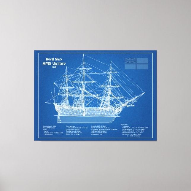HMS Victory - Ship Blueprint Plans ABD Canvas Print (Front)