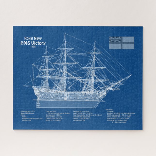 HMS Victory - Ship Blueprint Plans ABD Jigsaw Puzzle (Horizontal)