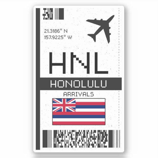 HNL Honolulu Boarding Pass - Hawaii Travel Sticker (Front)