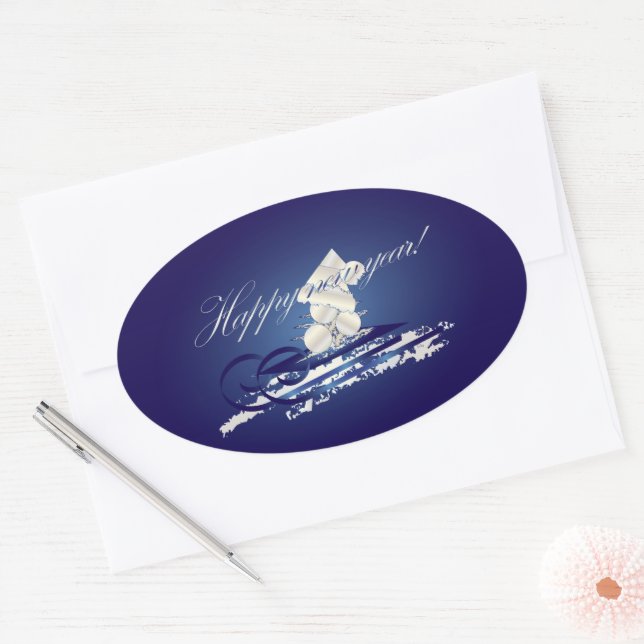HNY sled Oval Sticker (Envelope)
