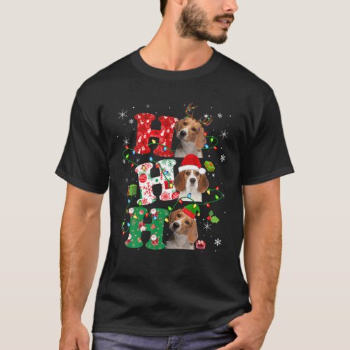 Ho3 Christmas Lights Santa Elf Reindeer Beagle T_Shirt