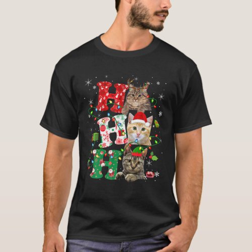 Ho3 Funny Christmas Lights Santa Elf Reindeer Cat T_Shirt
