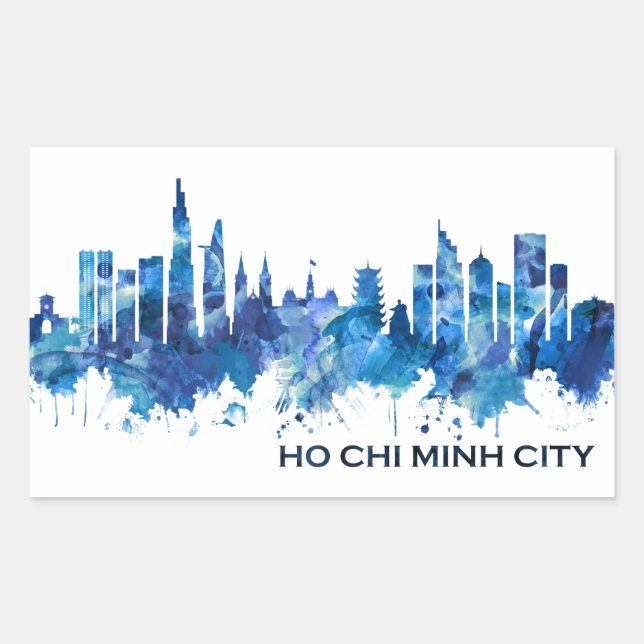 Ho Chi Minh City Vietnam Skyline Blue Rectangular Sticker (Front)