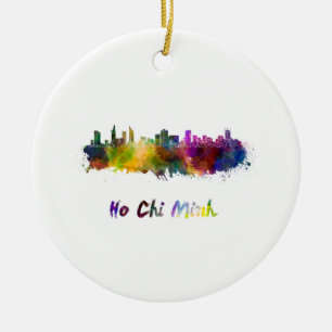 Ho Chi Minh skyline in watercolor Ceramic Ornament