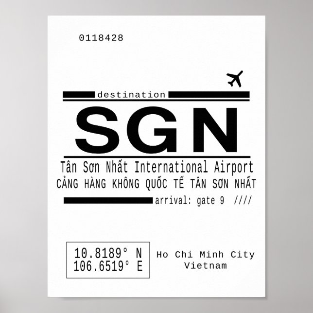 Ho Chi Minh Vietnam Airport Call Letters Poster (Front)
