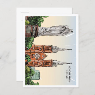 Ho Chi Minh Vietnam Sketch Art Vintage Travel Postcard