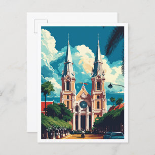 Ho Chi Minh Vietnam Vintage Travel Illustration Postcard