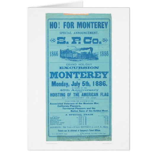 Ho for Monterey So. Pacific Advertisement (1652A) Cards (Front)