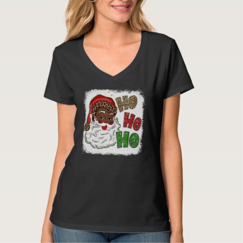 Ho Ho African American Santa Black Merry Christmas T_Shirt